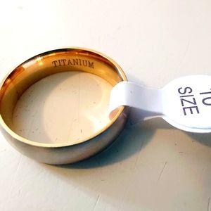 Size 10 Silver & Gold Titanium Unisex Band Ring. New. Opened only for photograph